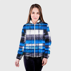 Куртка с капюшоном женская Чёрные полосы на сине-белом фоне, цвет: 3D-белый — фото 2
