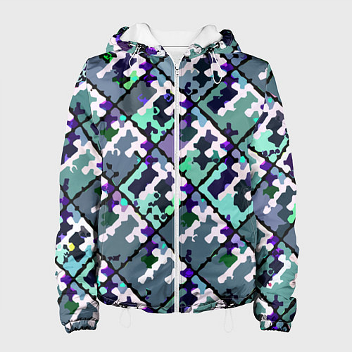 Женская куртка Бирюзовый абстрактный паттерн / 3D-Белый – фото 1