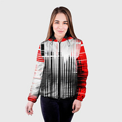 Куртка с капюшоном женская Красно-чёрный гранж на белом фоне, цвет: 3D-черный — фото 2