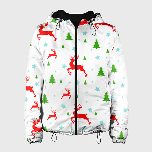 Женская куртка Новогодние олени с ёлками / 3D-Черный – фото 1