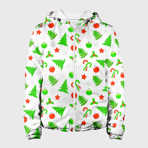 Женская куртка Новогодний ёлочный паттерн / 3D-Белый – фото 1