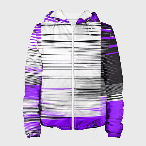 Женская куртка Чёрные вертикальные полосы на фиолетово-белом фоне / 3D-Белый – фото 1