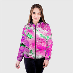 Куртка с капюшоном женская Розово-зелёная абстракция, цвет: 3D-черный — фото 2
