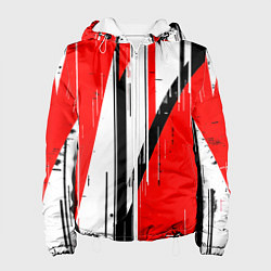 Женская куртка Чёрно-белые вертикальные полосы на красном фоне