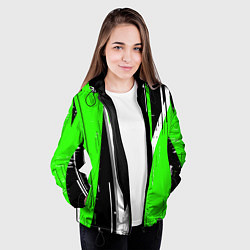 Куртка с капюшоном женская Чёрно-белые вертикальные полосы на зелёном фоне, цвет: 3D-черный — фото 2