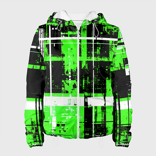 Женская куртка Зелёно-белый гранж на чёрном фоне / 3D-Белый – фото 1