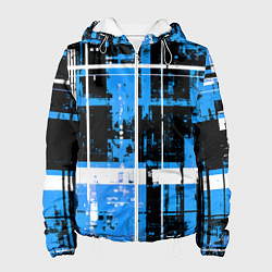 Куртка с капюшоном женская Сине-белый гранж на чёрном фоне, цвет: 3D-белый