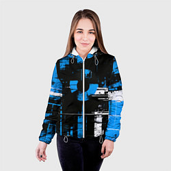 Куртка с капюшоном женская Сине-белый гранж на чёрном фоне, цвет: 3D-белый — фото 2