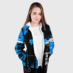 Куртка с капюшоном женская Сине-белый гранж на чёрном фоне, цвет: 3D-белый — фото 2