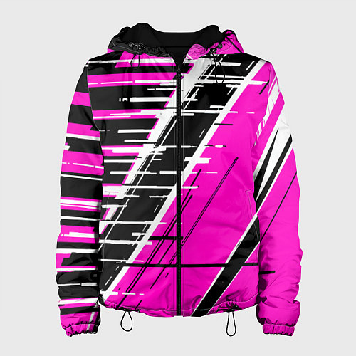 Женская куртка Чёрно-белые глитч полосы на розовом фоне / 3D-Черный – фото 1