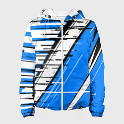 Женская куртка Чёрно-белые глитч полосы на синем фоне
