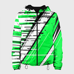 Женская куртка Чёрно-белые глитч полосы на зелёном фоне