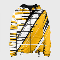 Женская куртка Чёрно-белые глитч полосы на жёлтом фоне