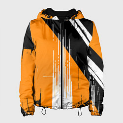 Куртка с капюшоном женская Вертикальные чёрные линии на оранжево-белом фоне, цвет: 3D-черный