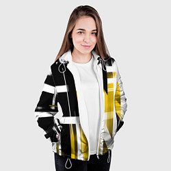 Куртка с капюшоном женская Чёрно-жёлтые вертикальные и горизонтальные полосы, цвет: 3D-белый — фото 2
