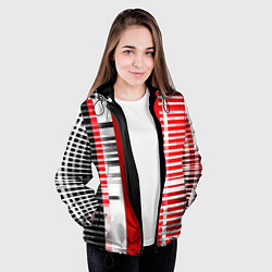 Куртка с капюшоном женская Белые полосы на чёрно-красном фоне, цвет: 3D-черный — фото 2