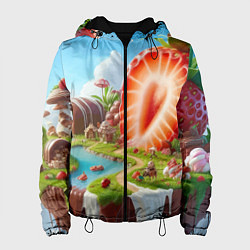 Женская куртка Клубничная планета - нейроарт фантазия