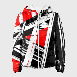 Женская куртка Чёрно-белые абстрактные линии на красном фоне