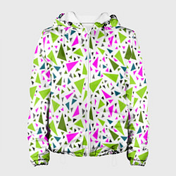 Женская куртка Разноцветные неоновые треугольники на белом фоне