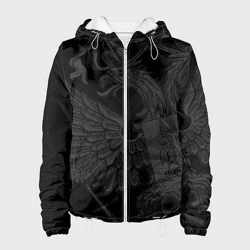 Женская куртка Герб России - черный минимализм / 3D-Белый – фото 1