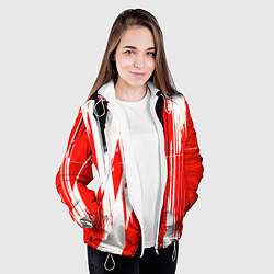 Куртка с капюшоном женская Вертикальные чёрно-белые линии на красном фоне, цвет: 3D-белый — фото 2