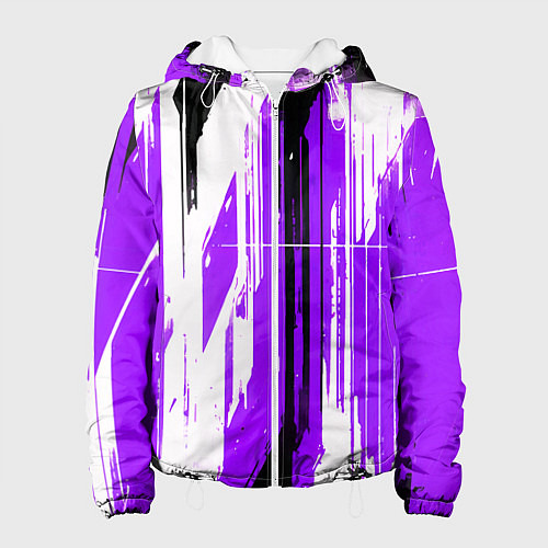 Женская куртка Вертикальные чёрно-белые линии на фиолетовом фоне / 3D-Белый – фото 1