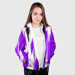 Куртка с капюшоном женская Вертикальные чёрно-белые линии на фиолетовом фоне, цвет: 3D-белый — фото 2