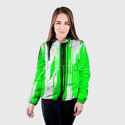 Куртка с капюшоном женская Вертикальные чёрно-белые линии на зелёном фоне, цвет: 3D-черный — фото 2