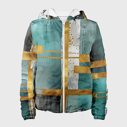 Женская куртка Узоры акварелью бирюзового и золотого цвета / 3D-Белый – фото 1
