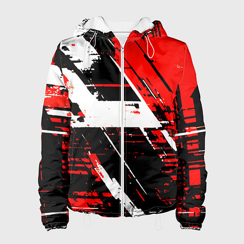 Женская куртка Diagonal black and white stripes on a red backgrou / 3D-Белый – фото 1