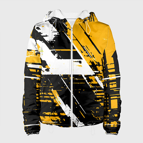 Женская куртка Diagonal black and white stripes on a yellow backg / 3D-Белый – фото 1