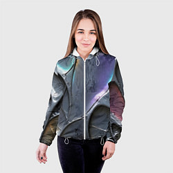 Куртка с капюшоном женская Полированный серебряный металл, цвет: 3D-белый — фото 2