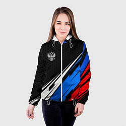 Куртка с капюшоном женская Герб России - спортивная абстракция, цвет: 3D-белый — фото 2