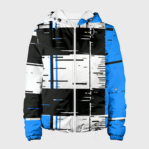 Женская куртка Синие и чёрные полосы на белом фоне / 3D-Белый – фото 1