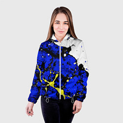 Куртка с капюшоном женская Сине-жёлтая абстракция на белом фоне, цвет: 3D-белый — фото 2