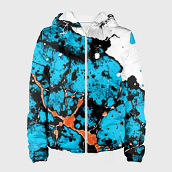 Куртка с капюшоном женская Оранжево-голубая абстракция на белом фоне, цвет: 3D-белый