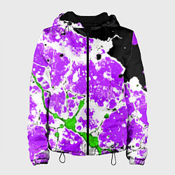Женская куртка Зелёно-фиолетовая абстракция на чёрном фоне
