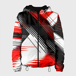 Женская куртка Диагональные красно-чёрные линии на белом фоне