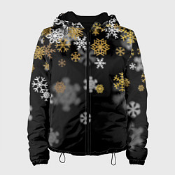Куртка с капюшоном женская Снежинки объемные золотистые, цвет: 3D-черный