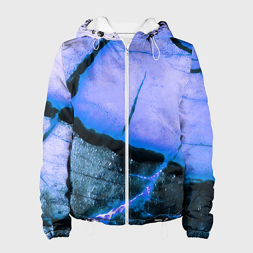 Женская куртка Трещины на абстрактном синем фоне / 3D-Белый – фото 1