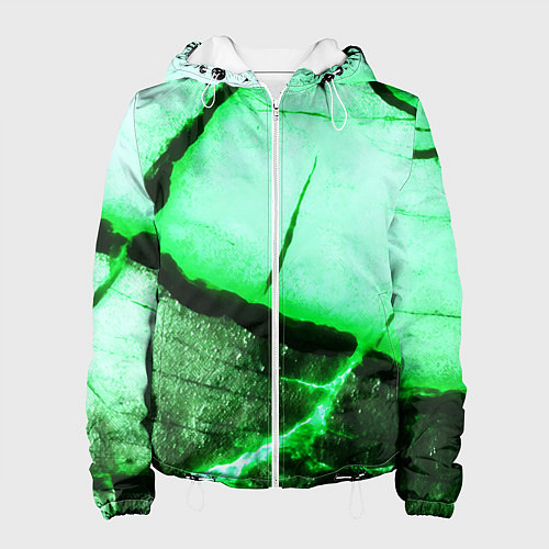 Женская куртка Трещины на абстрактном зелёном фоне / 3D-Белый – фото 1