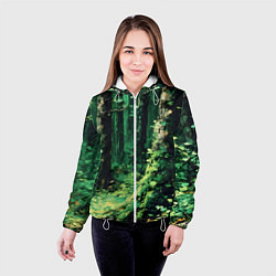 Куртка с капюшоном женская Зелёный летний лес, цвет: 3D-белый — фото 2