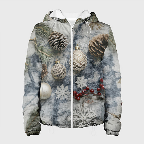 Женская куртка Новогодние игрушки и шишки / 3D-Белый – фото 1
