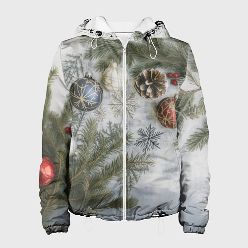 Женская куртка Новогодние ветки / 3D-Белый – фото 1