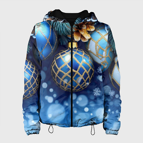 Женская куртка Синие новогодние шары / 3D-Черный – фото 1