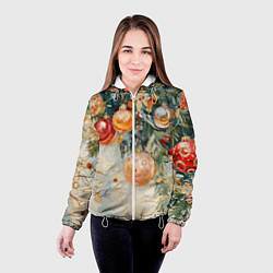 Куртка с капюшоном женская Большие и маленькие новогодние шары, цвет: 3D-белый — фото 2