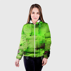 Куртка с капюшоном женская Чёрные пятна на зелёном фоне абстракция, цвет: 3D-белый — фото 2