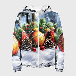 Женская куртка Красные и желтый новогодние шары