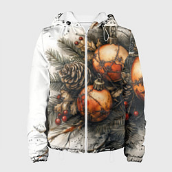 Женская куртка Новогодние игрушки и шишки