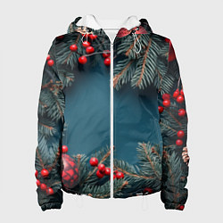 Женская куртка Новогодний фон и рябина